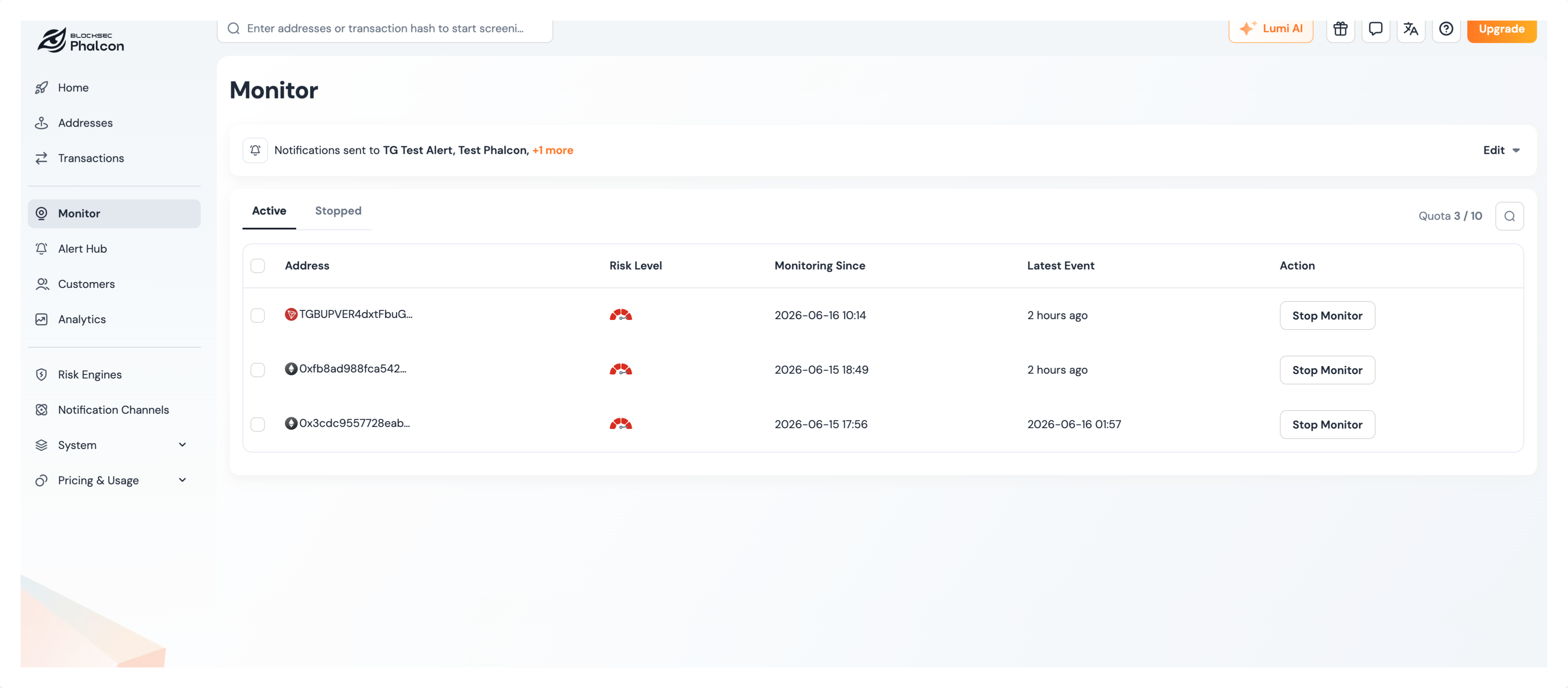 Monitor list page